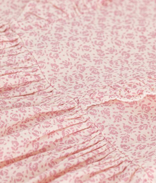 Abito a maniche corte in garza di cotone stampato bambina ecru/rosa