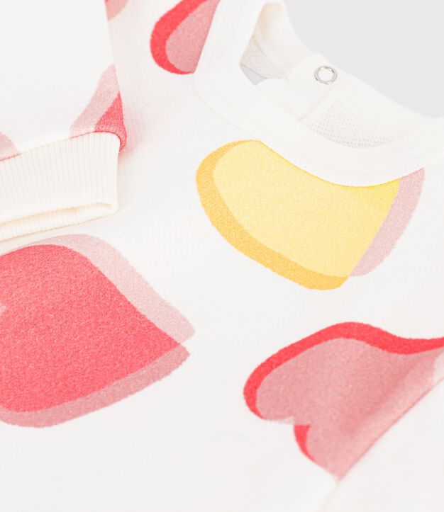Felpa in cotone con stampa a cuori neonato bianco/multicolore