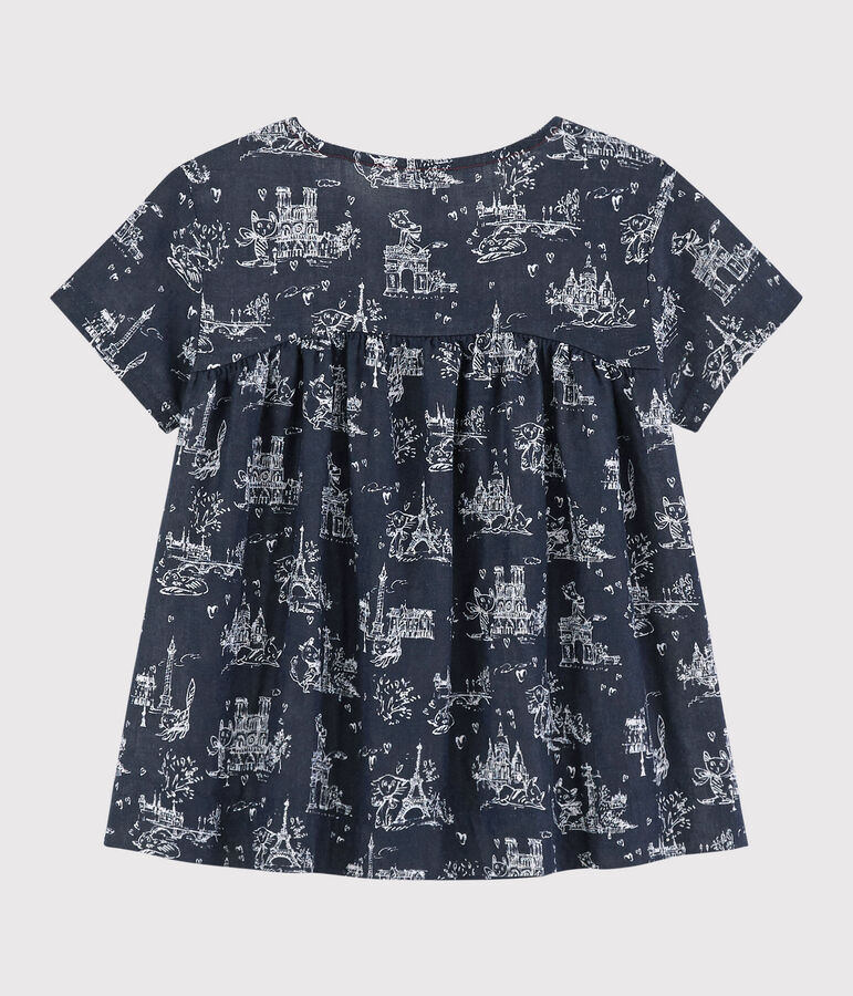 Blusa manica corta in tubique bambina blu/bianco