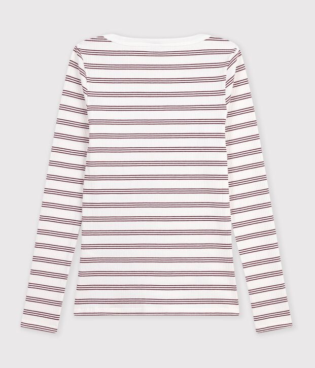 T-shirt a maniche lunghe con scollo a barca in cotone a righe donna bianco/rosso
