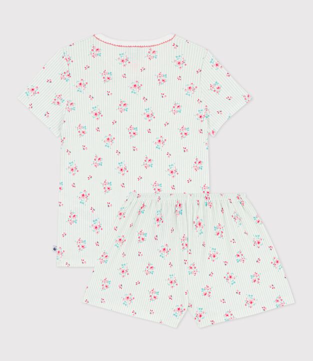 Pigiama corto in cotone con stampa a fiori bambino bianco/multicolore