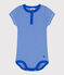 Body a maniche corte bebè millerighe in cotone blu PERSE/bianco MARSHMALLOW
