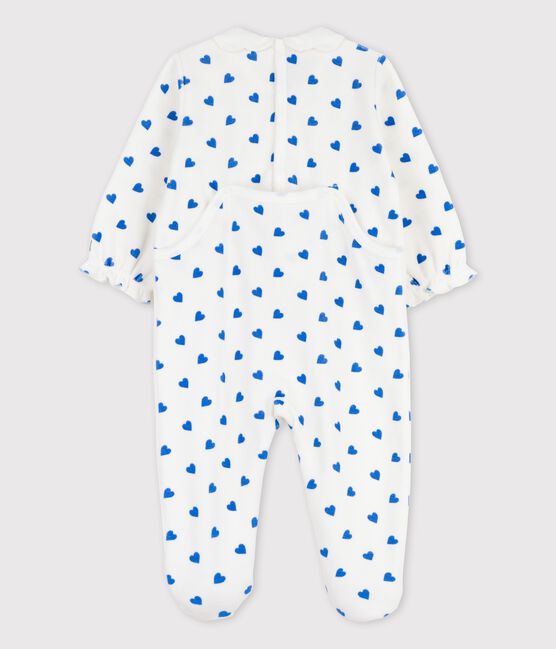 Tutina pigiama a cuoricini blu bebè in ciniglia bianco MARSHMALLOW/blu BRASIER
