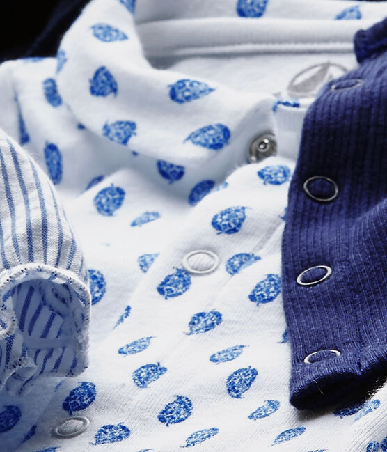 Coordinato 3 pezzi per bebé maschio blu CHALOUPE/bianco ECUME/ PERSE
