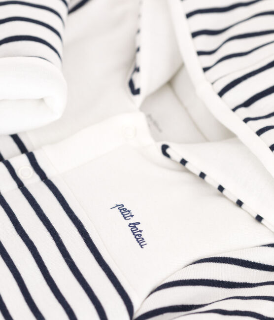 Tutina imbottita con cappuccio e piedini a righe neonato bianco MARSHMALLOW/blu SMOKING