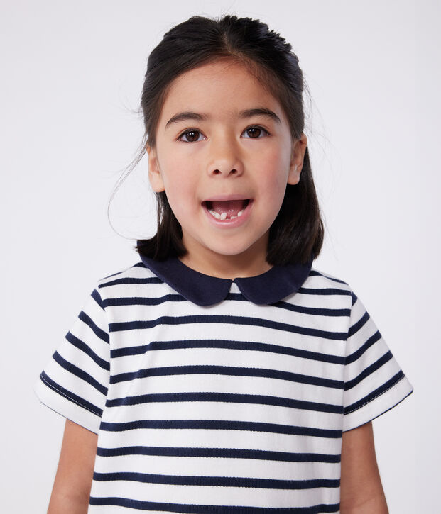 Abito a maniche corte in cotone bambina bianco/blu