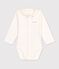 Body a maniche lunghe in cotone tinta unita con colletto ricamato neonato blu/blu