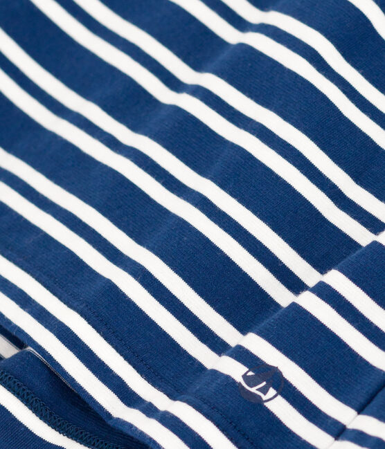 Abito a righe a maniche corte in cotone bambina blu MEDIEVAL/bianco MARSHMALLOW