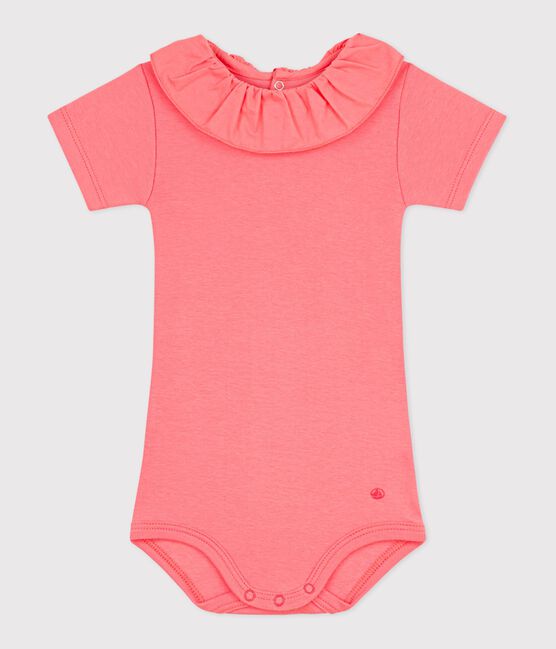 Body con colletto in cotone tinta unita neonata rosa FLAMAND