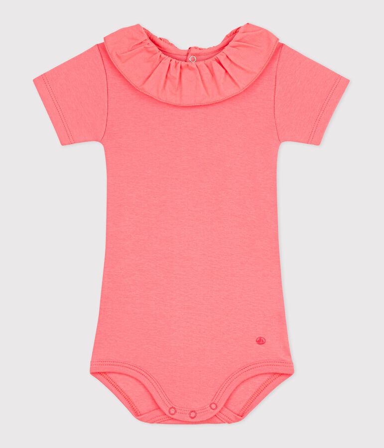 Body con colletto in cotone tinta unita neonata rosa