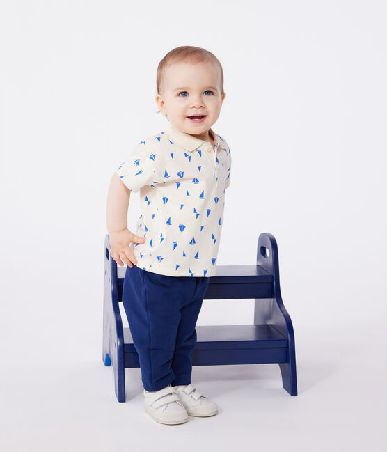 Polo a maniche corte in cotone con barchette stampate neonato blu AVALANCHE/bianco PERSE