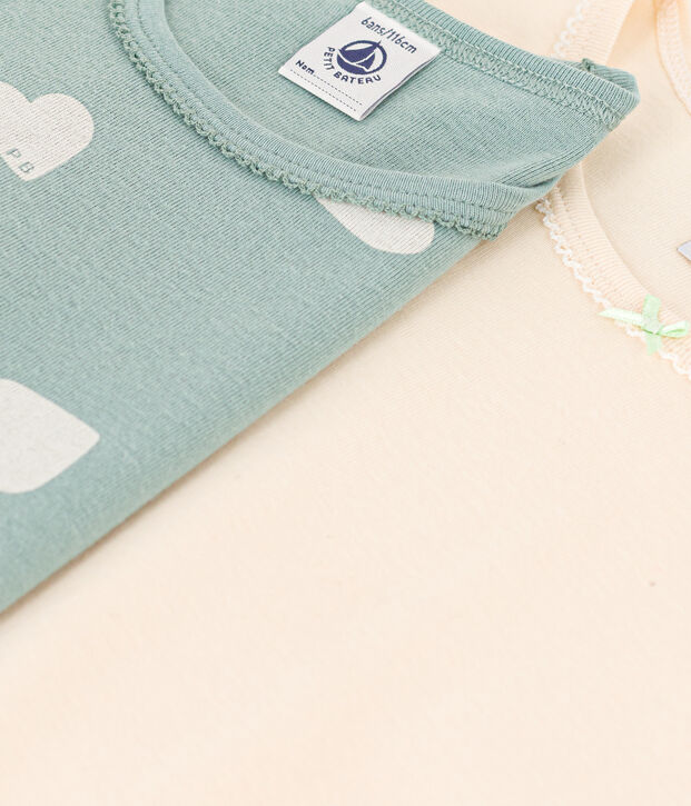 Confezione da 2 t-shirt bambina maniche lunghe in cotone motivo cuore multicolore