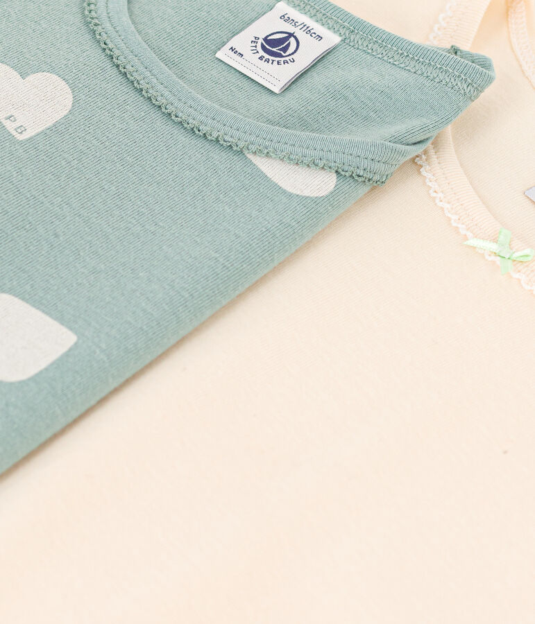 Confezione da 2 t-shirt bambina maniche lunghe in cotone motivo cuore multicolore