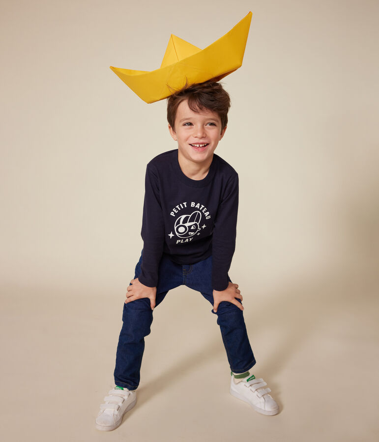 T-shirt a maniche lunghe in jersey sottile bambino blu