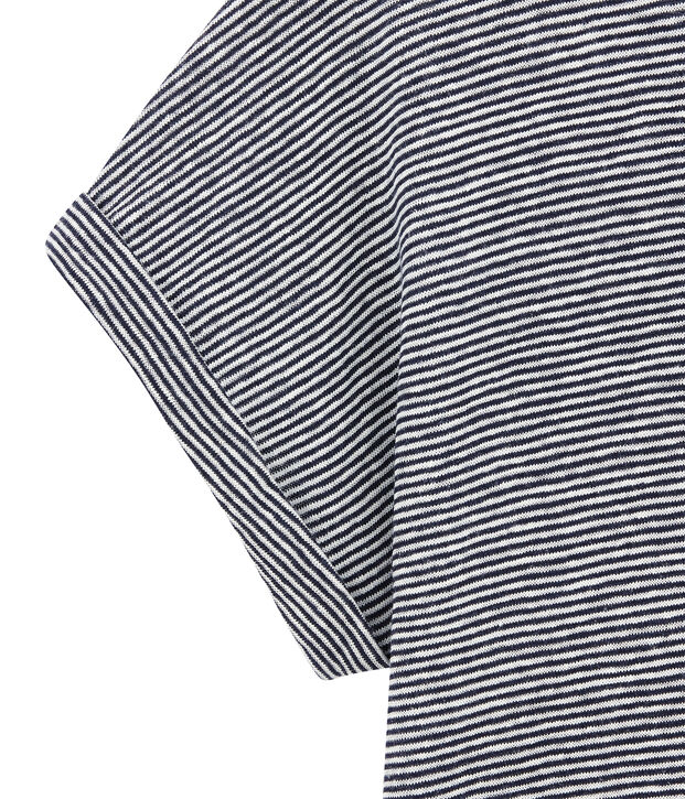 T-shirt donna in lino a millerighe blu/bianco