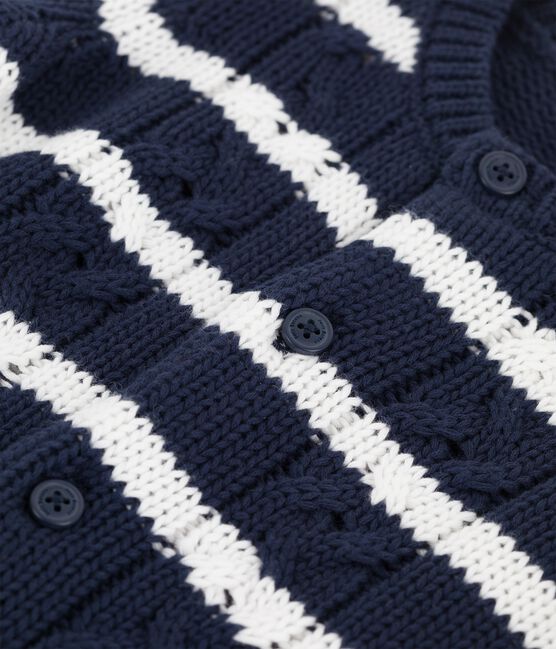 Cardigan bebè in tricot a trecce blu SMOKING/bianco MARSHMALLOW