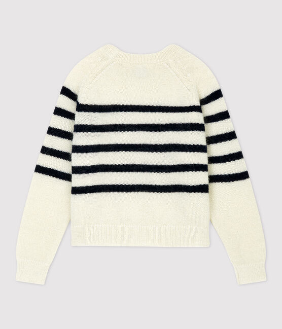 Pullover mohair bambina in cotone bianco MARSHMALLOW/blu SMOKING