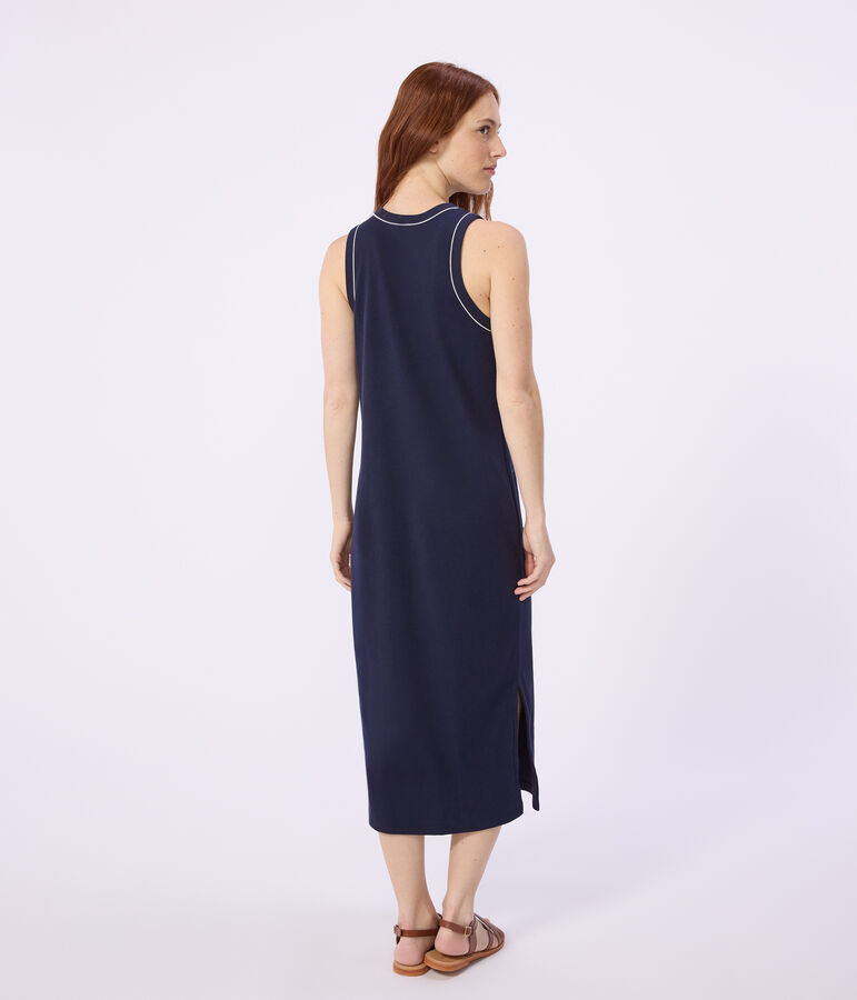 Abito canotta lungo in cotone donna blu