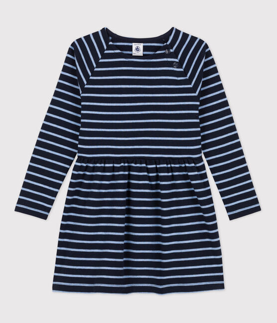 Abito caldo in cotone a righe a maniche lunghe bambina blu SMOKING/ SKY CHINE