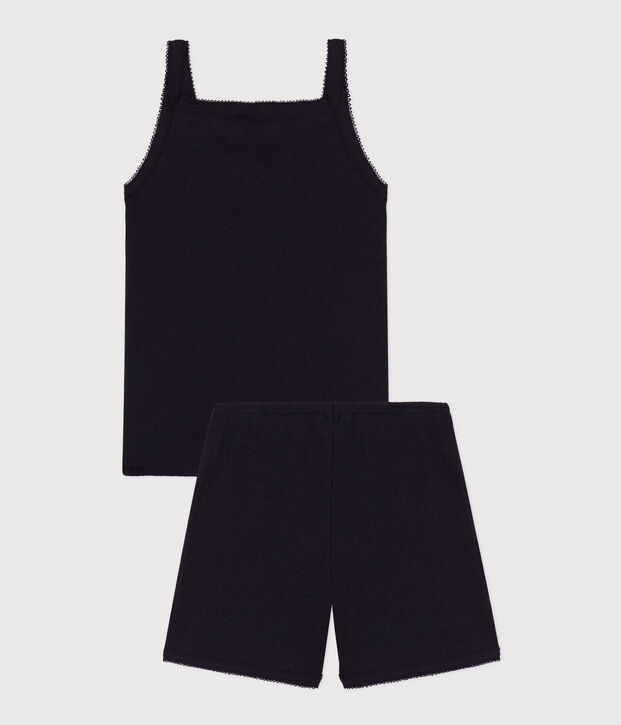 Pigiama corto bambina con bretelle in cotone e Lyocell blu