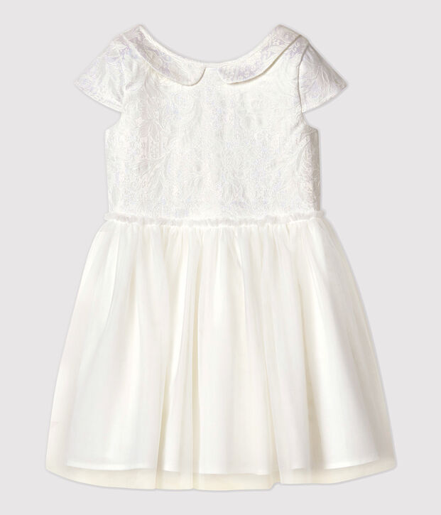 Abito da cerimonia in jacquard e tulle bambina bianco