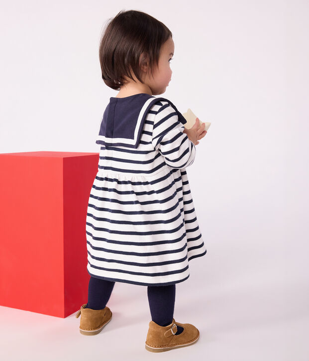 Abito a maniche lunghe in cotone spesso a righe neonato bianco/blu