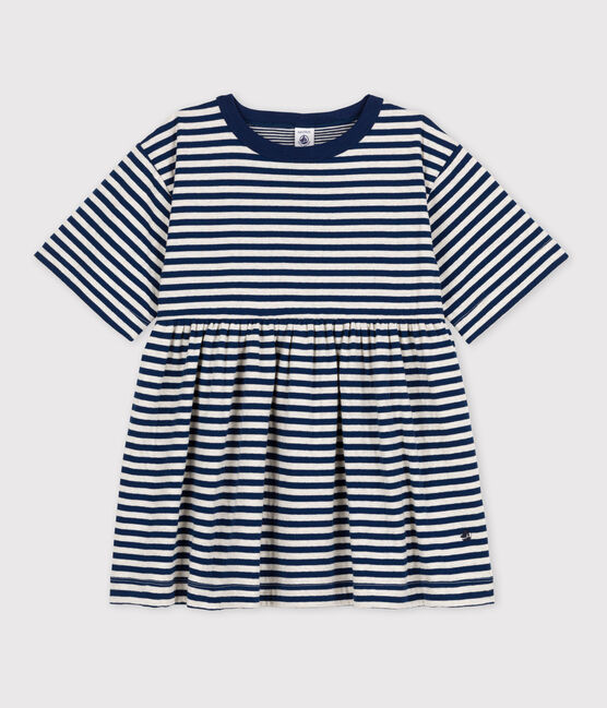 Abito bambina a maniche 3/4 in cotone a righe blu MEDIEVAL/ MONTELIMAR
