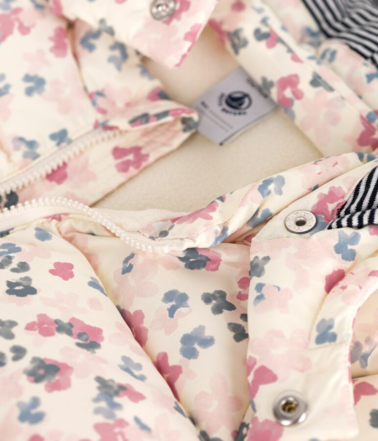 Piumino per neonato con stampa floreale e cappuccio staccabile ecru/multicolore