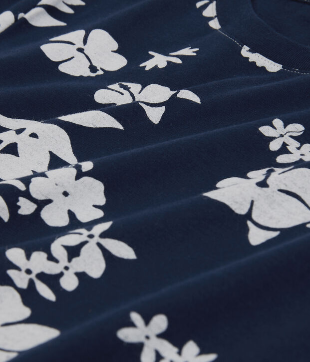 T-shirt Taglio Regular girocollo in cotone bio Donna blu/bianco