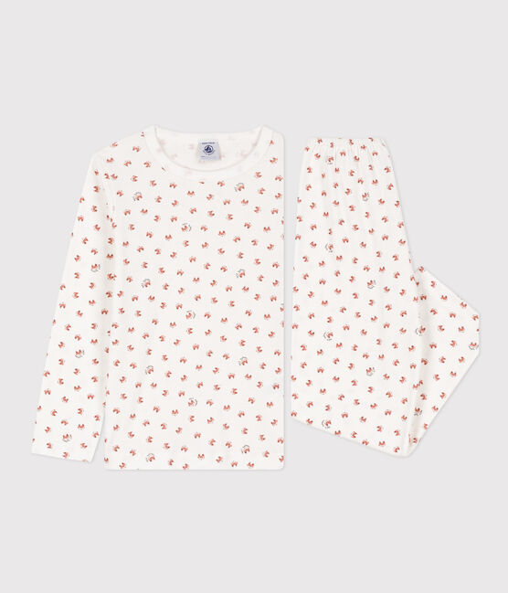 Pigiama bambino unisex in cotone motivo volpe bianco MARSHMALLOW/bianco MULTICO