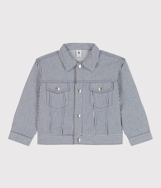 Giacca in tela di cotone a righe bambina blu MEDIEVAL/bianco MARSHMALLOW