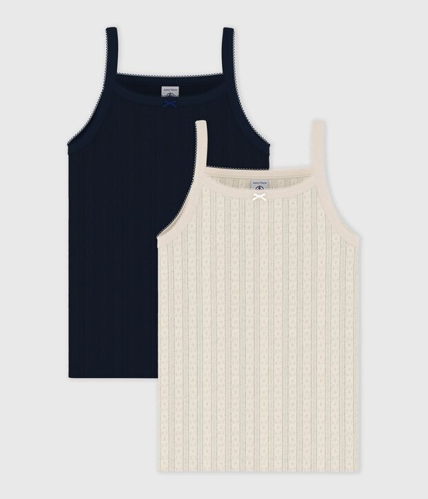 Set di canotte in cotone traforato tinta unita bambino multicolore