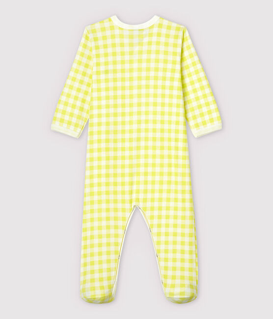 Tutina pigiama quadrettini vichy gialli bebè in cotone bianco MARSHMALLOW/ SUNNY