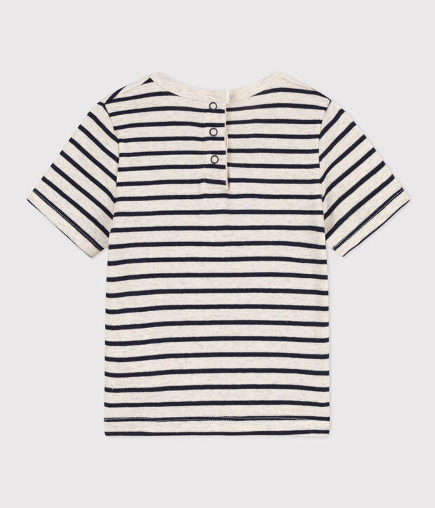 T-shirt a maniche corte beb&egrave; in cotone a righe beige/blu