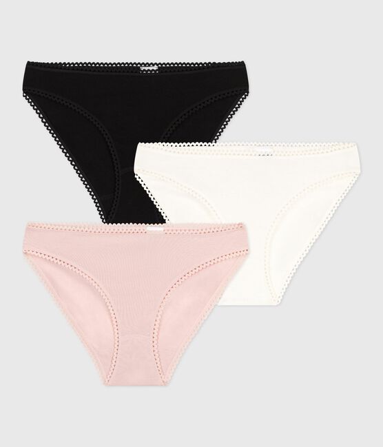 Set di 3 slip in cotone ed elastan tinta unita donna variante 1
