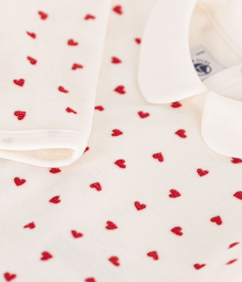 Pigiama beb&egrave; cuori in ciniglia bianco/rosso