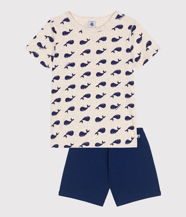 Pigiama short in cotone fantasia balene bambino blu/multicolore