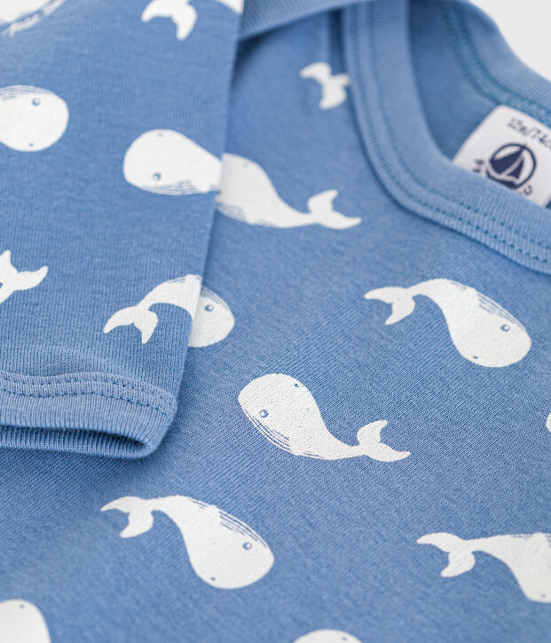 Body a maniche lunghe in cotone neonato blu/bianco
