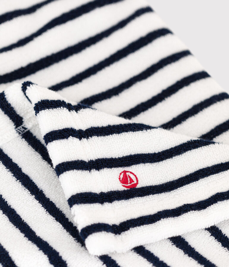 Mantella da bagno beb&egrave; in spugna a righe bianco/blu