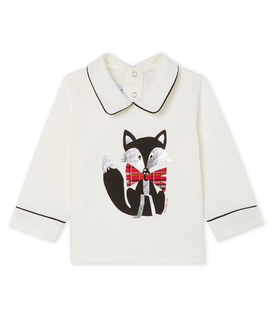 T-shirt a manica lunga bebè maschio con colletto bianco MARSHMALLOW CN