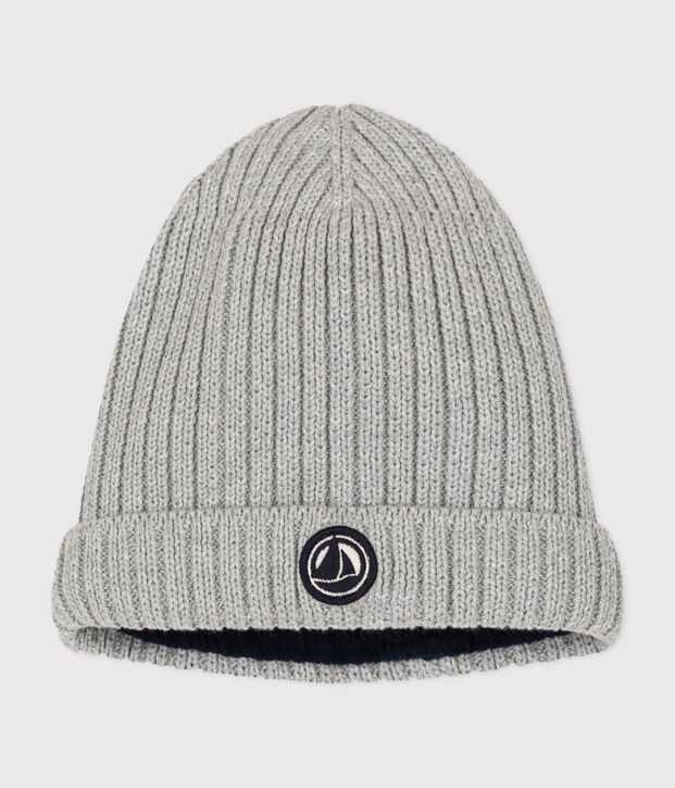 Berretto beb&egrave; in maglia foderato in pile grigio
