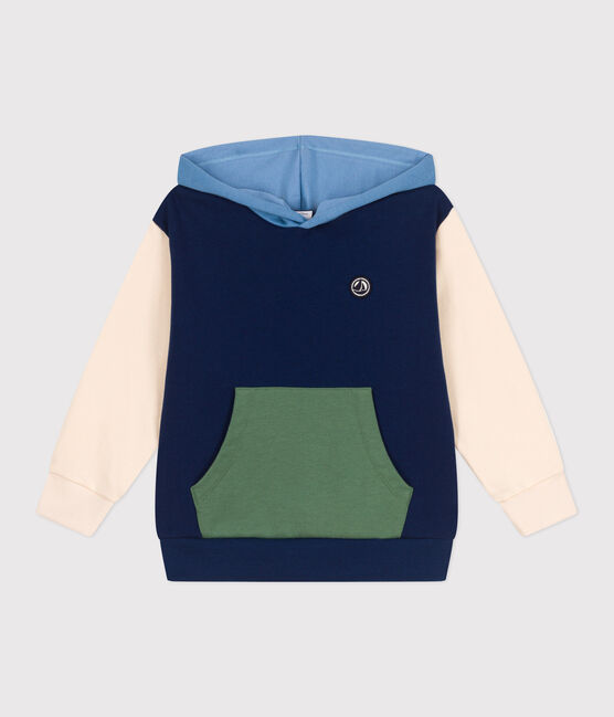 Felpa con cappuccio in cotone tinta unita bambino blu MEDIEVAL/bianco MULTICO