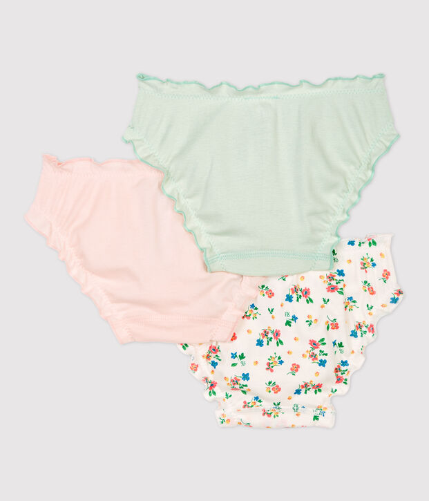 Confezione da 3 slip bambina con volant a fiori in cotone biologico multicolore