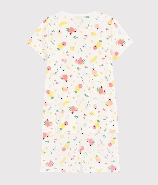 Pigiama corto fantasia frutta estiva bambina in cotone biologico bianco MARSHMALLOW/bianco MULTICO