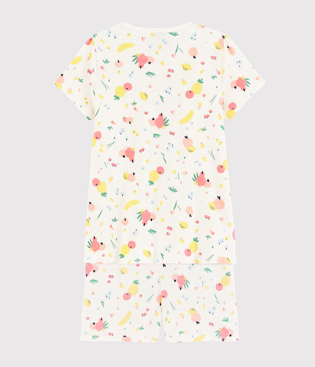 Pigiama corto fantasia frutta estiva bambina in cotone biologico bianco/multicolore