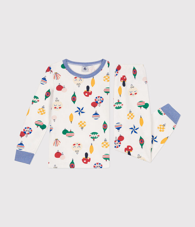 Pigiama in tessuto felpato spazzolato con palline di Natale stampate bambino bianco/multicolore