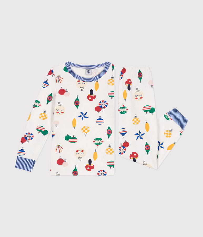 Pigiama in tessuto felpato spazzolato con palline di Natale stampate bambino bianco/multicolore