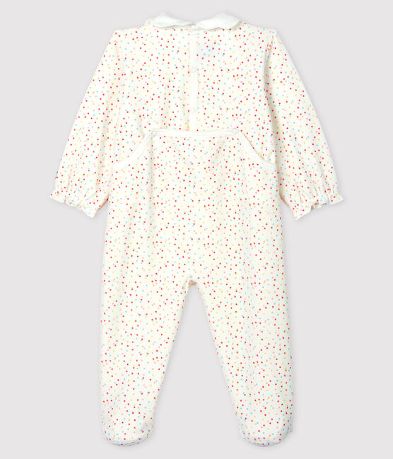 Tutina pigiama pois colorati bebè femmina in ciniglia bianco MARSHMALLOW/bianco MULTICO