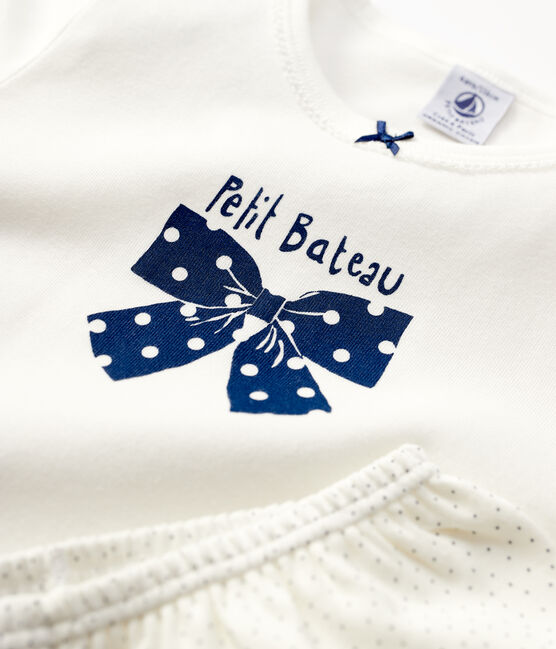 Pigiama bambina a pois in cotone biologico bianco MARSHMALLOW/blu MEDIEVAL