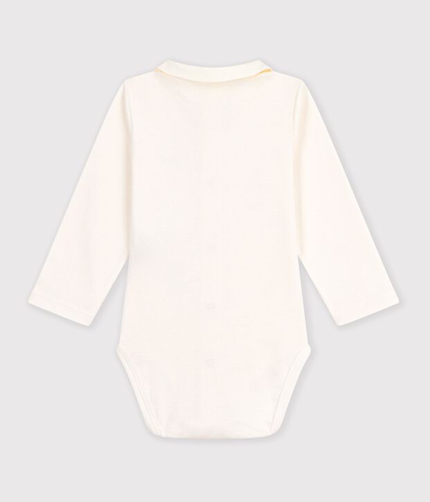 Body a maniche lunghe in cotone tinta unita con colletto ricamato neonato blu/blu